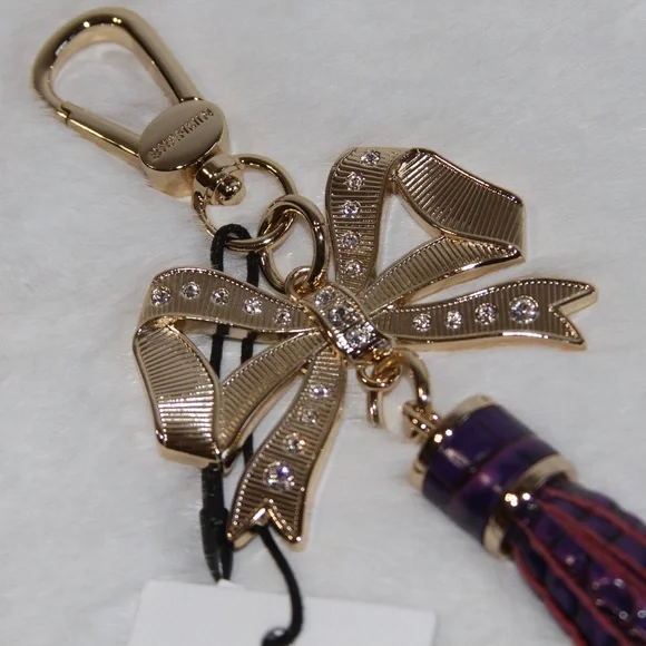 NWT BRAHMIN Crystal Bow Bag Purse Charm Leather Tassel Royal Purple Melbourne - Picture 3 of 4